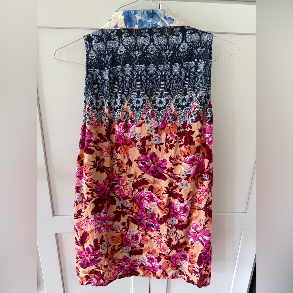 Anthropologie Maeve Button Front Tank Floral Swiss Dot Colorful Boho Womens Lrg - Picture 5 of 5